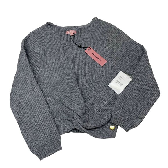 NEW BCBG Girls 5 Knot Front V-neck Sweater Gray Knit - Picture 1 of 6